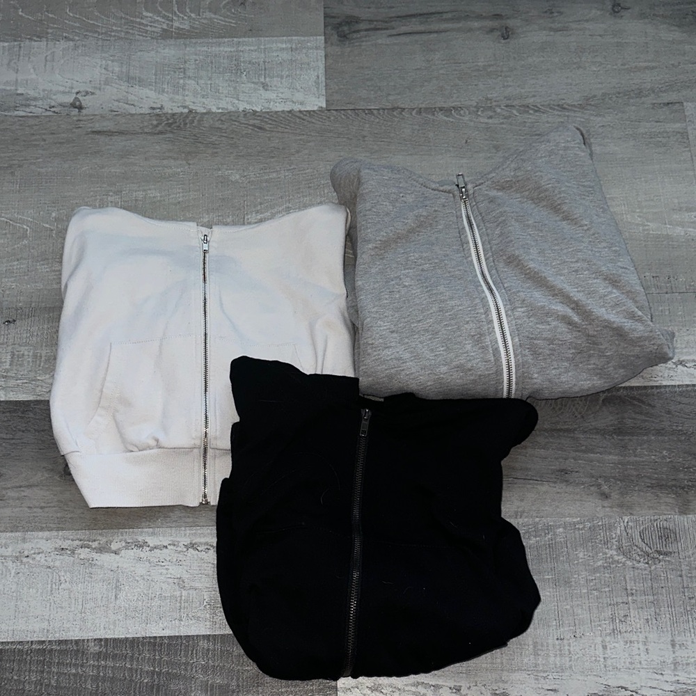 Zip-Up Hoodie Set includes 3- Black, Gray, and White